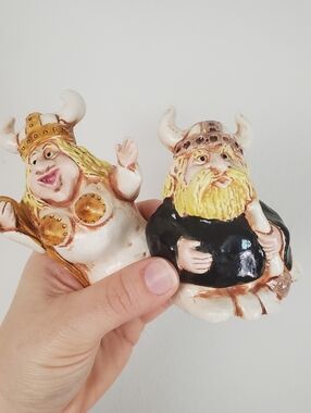Hand-Painted Ceramic Viking Figurines Salt And Pepper Shakers